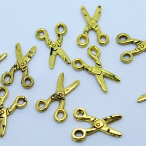 Scissor Charms, Mini Scissors, Pewter Scissor Charms, Antique Gold Scissor Charms, 10pcs, 12x9mm, PC13, Diy Findings by ZARDENIA