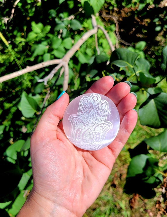 Selenite Hand of Hamsa Palm Stone, Selenite Palm Stone, Hand Selenite Hand of Hamsa Palm Stone, Selenite Palm Stone, Hand