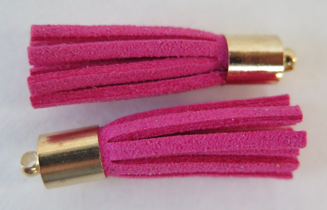 Velvet Tassels With Gold Toned Caps, Hot Pink Tassels, GT1, 35mm 2pcs
