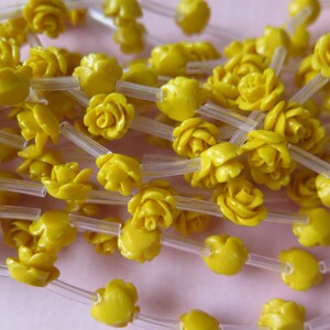 Yellow Flowers, Yellow Mini Roses, 12pcs Mini Rose Flower Cabochons, 10mm Resin Roses with Holes for Stringing, Yellow Roses for Jewelry