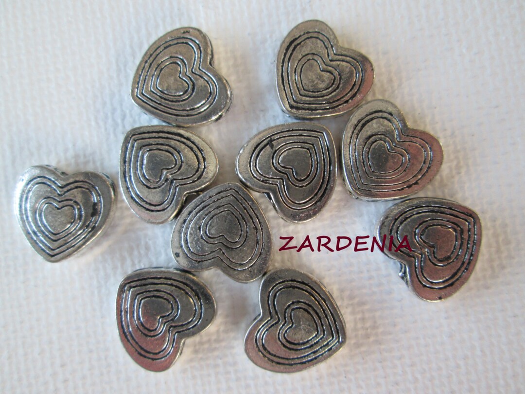 Metal Heart Beads Heart Beads Metal Hearts Pewter Heart Etsy