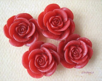 Red Roses, Resin Roses, 18mm Red Roses, 4pcs Rose Flower Cabochons, Red Cabochons, 18mm Red Flowers, DIY Roses, Jewelry Supplies