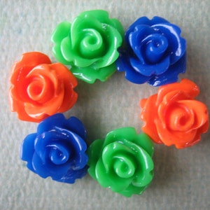 Mini Roses, 10mm Roses, 10mm Mini Roses, Resin Rose, Small Blue, Green and Orange Roses, 6 pieces DIY Flowers, Zardenia Supplies image 1