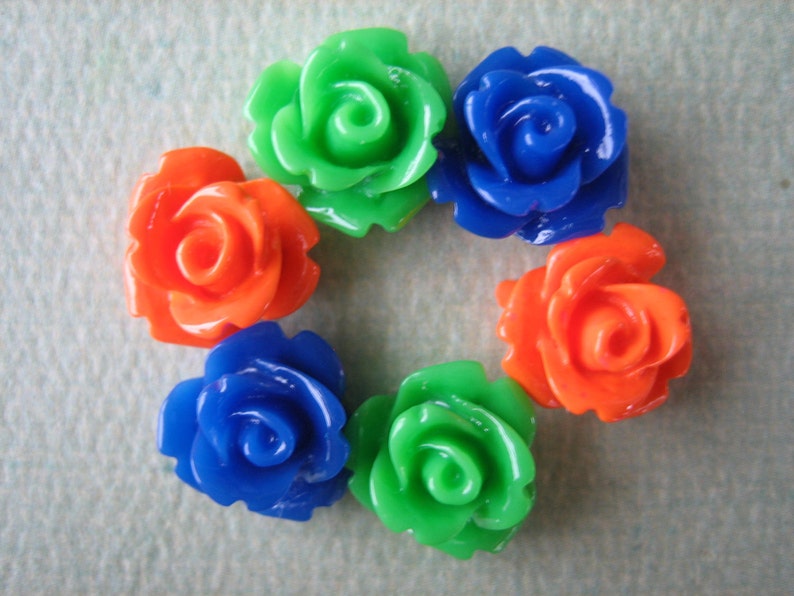 Mini Roses, 10mm Roses, 10mm Mini Roses, Resin Rose, Small Blue, Green and Orange Roses, 6 pieces DIY Flowers, Zardenia Supplies image 1