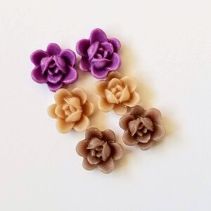 Mini Lotus Flower Cabochons, Resin Cabs, 9mm Lotus, Pale Mauve, Brown and Purple, Mini Flowers, Mini Lotus Pink Cabochons, Zardenia, 6pcs