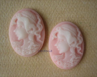 2PCS - Oval Lady Cameos - Pink - 24x18x5mm