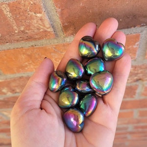 Mini Rainbow Hematite Heart Stones, Pocket Stones, Palm Stones, Heart Worry Stones, Rainbow Hematite Crystal