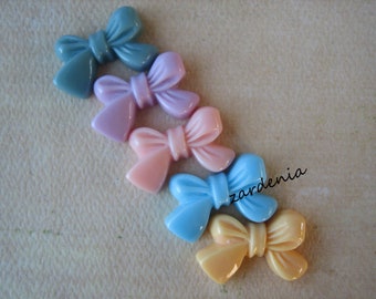 Bow Cabochons, Resin Bows, 5 pieces, Pastel Bows, 23x14x5mm, Diy Supplies by Zardenia