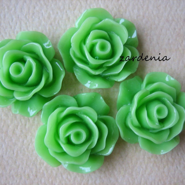 4PCS - Rose Cabochons - Glossy - 18mm - Green - Cabochons by ZARDENIA