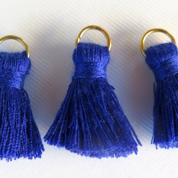 Blue Tassels, Dark Blue Cotton Tassels, Small Jewelry Tassels with Matching Binding, Jump Ring Tassels, 3 pcs 25mm Tassels, TSL17