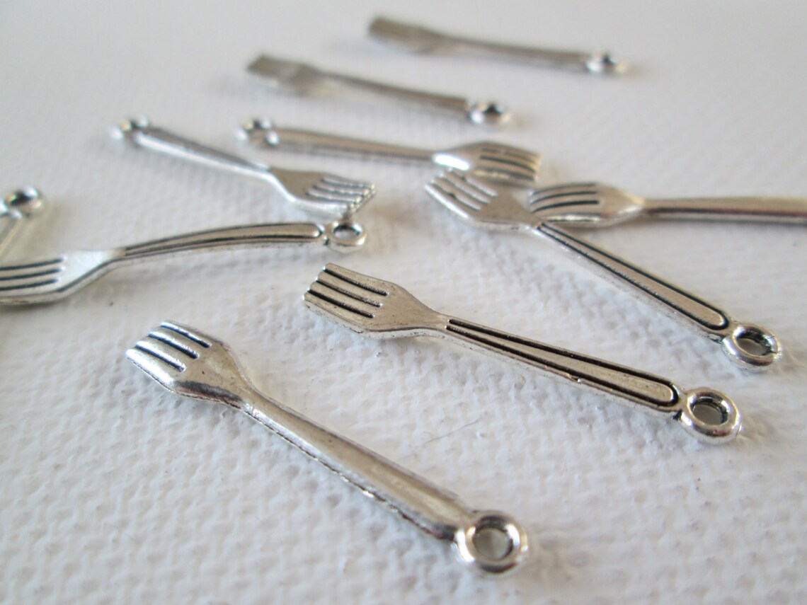 Fork Charms 10pcs Silver Toned Fork Charms 25mm Fork Charms Etsy