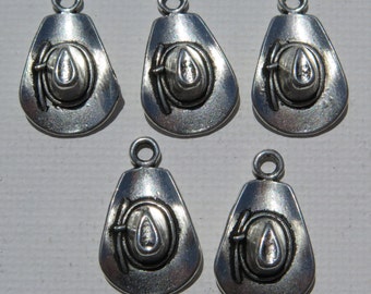 5PCS - Cowboy Hat Charms - Silver Toned - 21x12mm - Jewelry Supplies