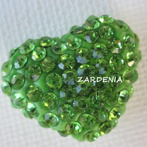 Green Heart, Heart Bead, Polymer Clay Bead, Polymer Clay Heart, Shamballa Bead, Zardenia Supplies, 23x18mm Bead, 1 piece