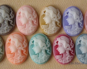 Sampler Pack, 10 pcs, Oval Lady Cameos, Oval Cameos, Lady Cameos,  Mixed Colors, 24x18x5mm, Diy Cabochons, Zardenia