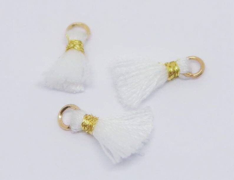 White Tassels Mini Cotton Jewelry Tassels With Gold Binding Etsy