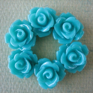 Turquoise Roses, 6pcs Mini Rose Flower Cabochons, 10mm Resin Mini Roses, 10mm Turquoise Flowers, Jewelry Supplies, DIY Flowers, Craft Supply