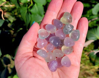 Mini Rainbow Fluorite Heart Crystals, Bundle of Hearts, Pocket Hearts, Worry Hearts, Bundle of 10 Mini Hearts