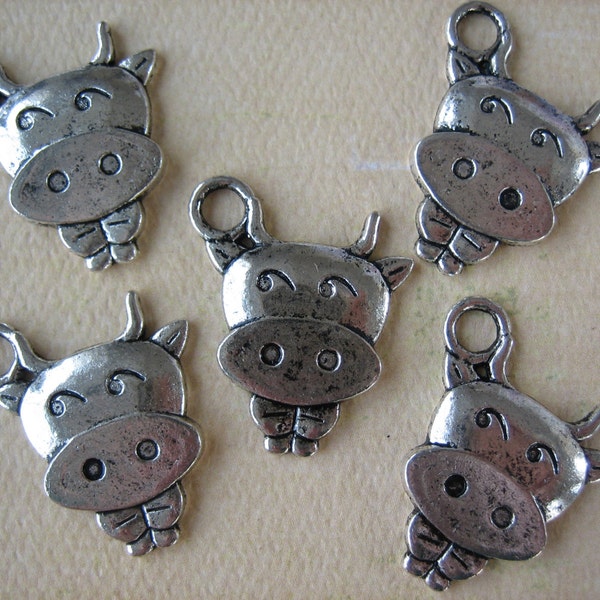 5PCS - Cow Head Pendants - Antique Silver - 27x20mm - A8