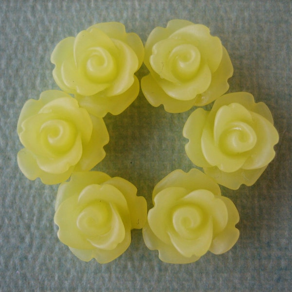 Yellow Roses, 6pcs Mini Rose Flower Cabochons, 10mm Resin Frosted Yellow Cabochons, DIY Flowers, Jewelry and Craft Supplies