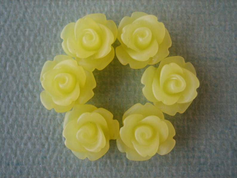 Yellow Roses, 6pcs Mini Rose Flower Cabochons, 10mm Resin Frosted Yellow Cabochons, DIY Flowers, Jewelry and Craft Supplies image 1