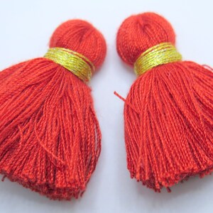 Red Color Thread Tassels With Beads Set Of 2 main image 1