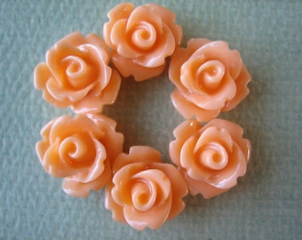 Peach Roses, 6pcs Mini Rose Flower Cabochons, 10mm Mini Resin Roses, Creamsicle Peach, 10mm Rose Cabochons, Jewelry Supplies, Zardenia