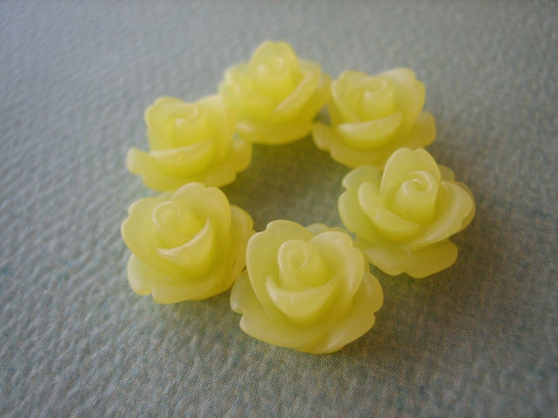 Yellow Roses, 6pcs Mini Rose Flower Cabochons, 10mm Resin Frosted Yellow Cabochons, DIY Flowers, Jewelry and Craft Supplies image 2