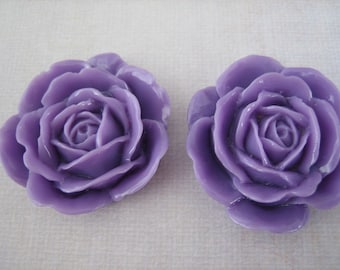 Purple Rose Cabochons, Lavender Rose Cabs, 38mm Glossy Cabochons, Diy Flowers, Resin Flowers