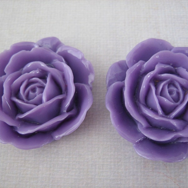 Purple Rose Cabochons, Lavender Rose Cabs, 38mm Glossy Cabochons, Diy Flowers, Resin Flowers