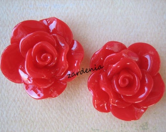 Red Flowers, Resin Flowers, DIY 2pcs Begonia Cabochons, 30mm Glossy Red Begonia Cabochons, Jewelry Supplies, Arts and Crafts, Zardenia