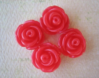 Red Flower Cabochons, Flower Cabs, 4PCS Mini Cupcake Rose Flower Cabochons, 11mm Resin Cabochons by ZARDENIA