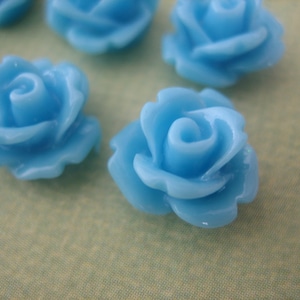Blue Mini Roses, Blue Roses, 6pcs Light Blue Mini Rose Resin Flower Cabochons 10mm