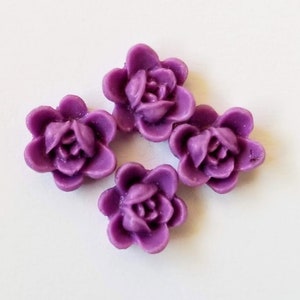 Purple Flowers, Purple Cabochons, Mini Lotus Flower Cabochons, Resin Cabochons, 9mm, 4 pieces Purple Mini Flowers, Zardenia