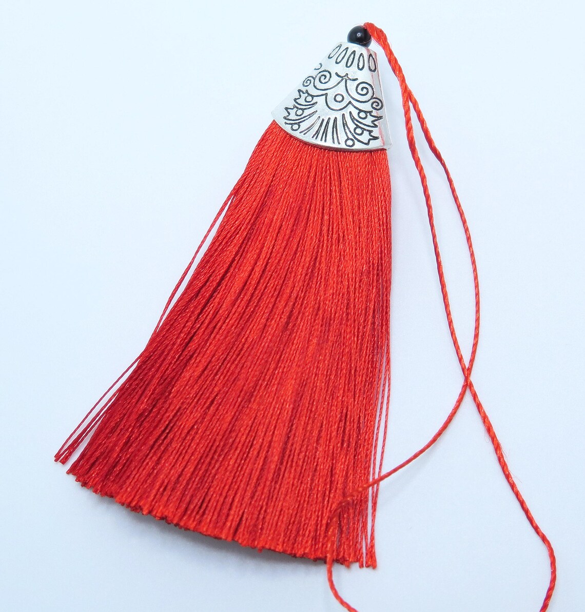 Red Tassel Large Silk Tassel with Antique Silver Cap 3 inch Etsy