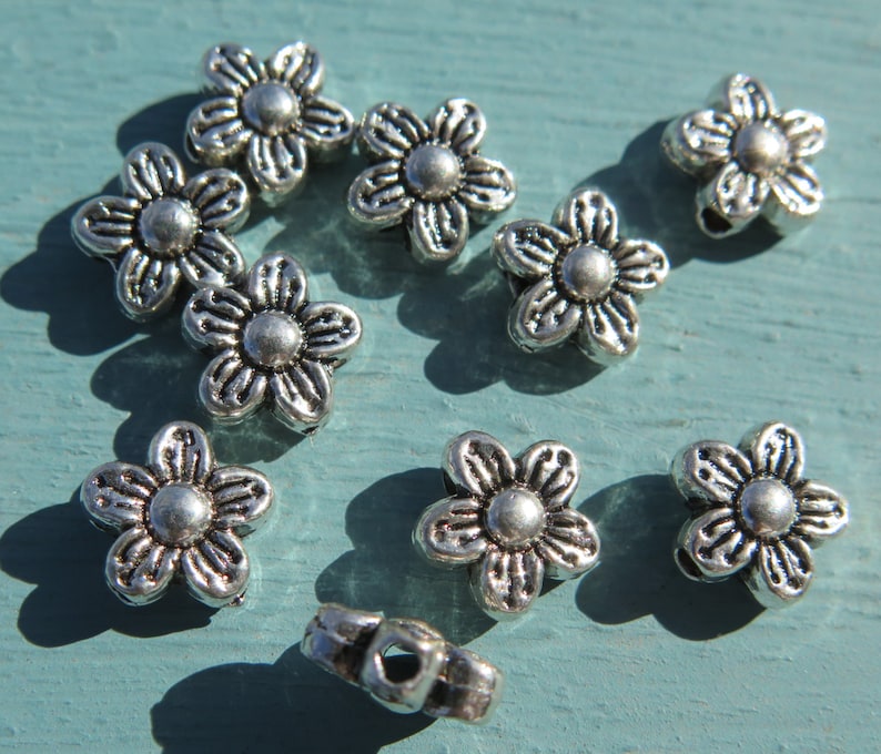 10PCS Antique Silver Metal Flower Beads 9mm Beads Jewelry Etsy