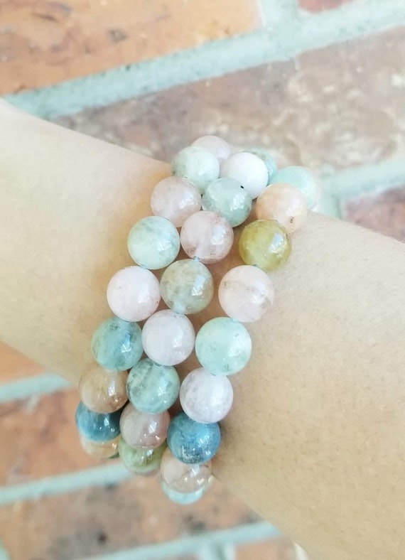 Natural morganite bracelet candy color beryl aquamarine single circle blue  pink crystal bracelet female | Shopee Philippines