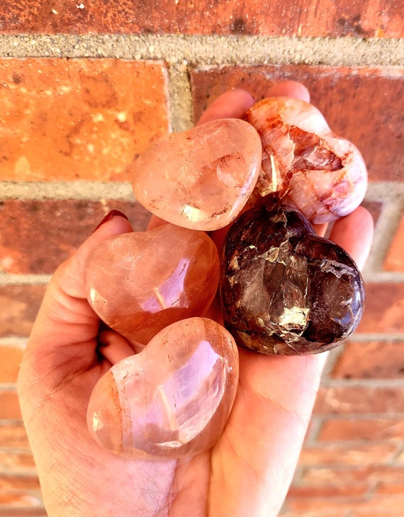 Red Hematoid Quartz Crystals, Red Hematoid Quartz Hearts, Heart