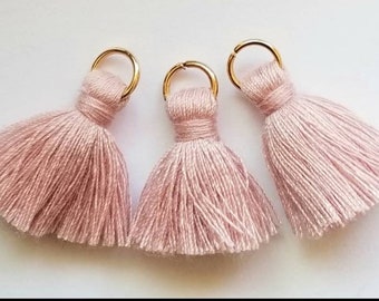 Dusty Rose Pink Tassels, Cotton Tassels, Tassels With Gold Brass Jump Rings, Tassels 3 pcs 25mm, TSL100, DIY Jewelry