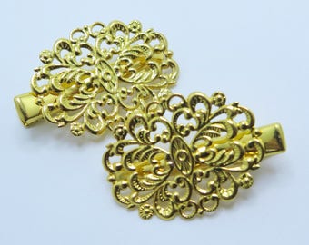 Filigree Hair Clips, Hair Accessory, Wedding Hair Clips, Diy Hair Clips, Brass Hair Clips, Gold Toned Brass Hair Clips, 2 pcs, Zardenia