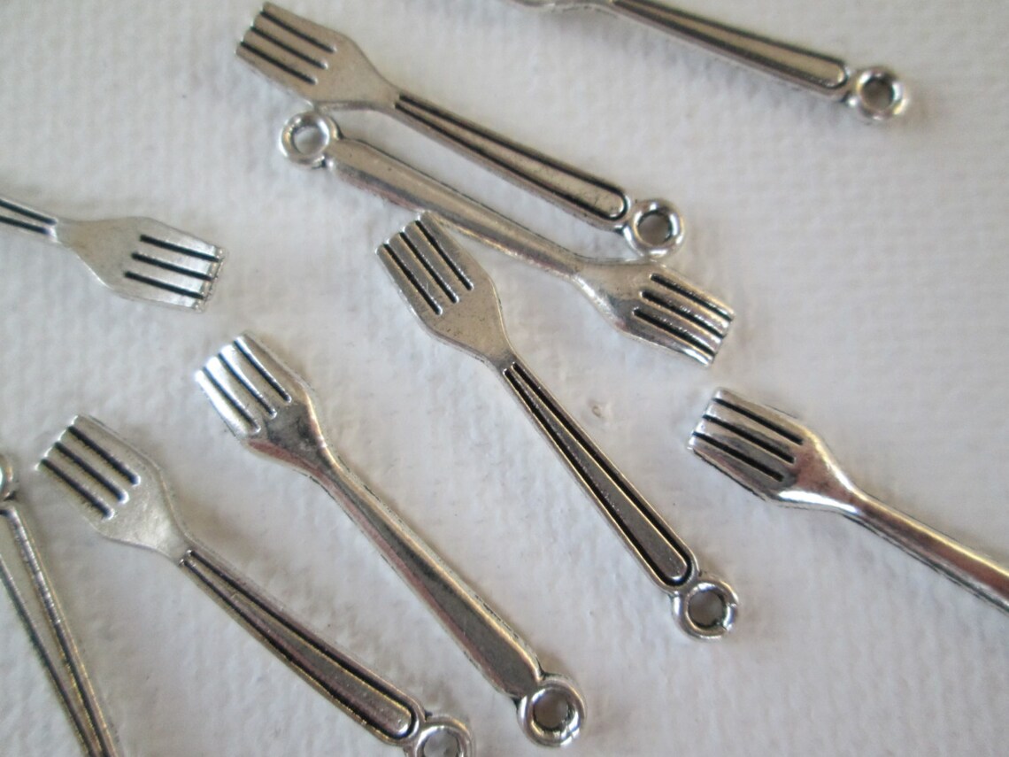 Fork Charms 10pcs Silver Toned Fork Charms 25mm Fork Charms Etsy