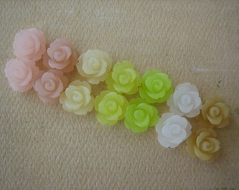 Mini Rose Flower Cabochons, 10mm Mini Roses, 14pcs Resin Roses, 7 Color Frosted Mix, DIY Jewelry Supplies, Zardenia