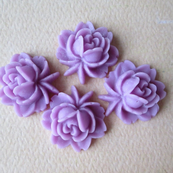 4PCS - Rose Flower Cabochons - Resin - Purple - 17x18mm Cabochons by ZARDENIA