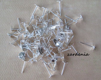 Earring Posts, Iron Earring Posts, DIY Earrings, 100 pieces, Silver Toned Earring Posts with Rubber Ear Nuts, 6mm Iron Posts