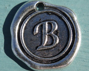 B, Initial Charms, Initial B Charm, Letter B, 1pc Antique Silver Initial Charm, 20mm Round Initial Charm, Jewelry Supplies, Zardenia