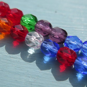 Czech Glass Beads, Czech Beads, Fire Polished Round Czech Glass Beads, Rainbow Colors, 25 beads, 6mm Czech beads