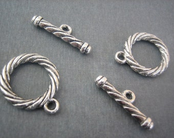 Toggle Clasps, Jewelry Supplies, Set of 4 Antique Silver Clasps, Necklace Clasp, Bracelet Clasp