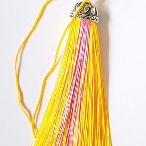Yellow Tassel, Long Tassel, Yellow and Pink Tassel, Tassel with Cap, 4 inch Tassel, DIY Tassels, LRT11, 1 piece, Zardenia