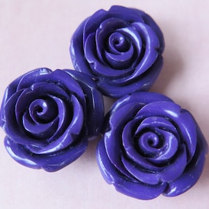 Purple Roses, 3pcs Rose Cabochons, 20mm Violet Purple Roses, Resin Cabochons, DIY Flowers, Jewelry Supplies, Zardenia