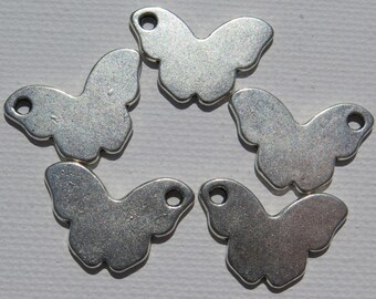 5PCS -  Butterfly Charms - Silver Toned - 24mm