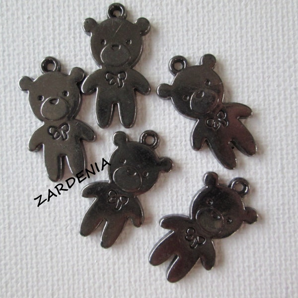 Teddy Bear Charms, Bear Charms, Bear Pendant, 5pcs Gunmetal Teddy Bear Charms, 25x12mm Bear Pendant, Jewelry Supplies, DIY Crafts, Zardenia